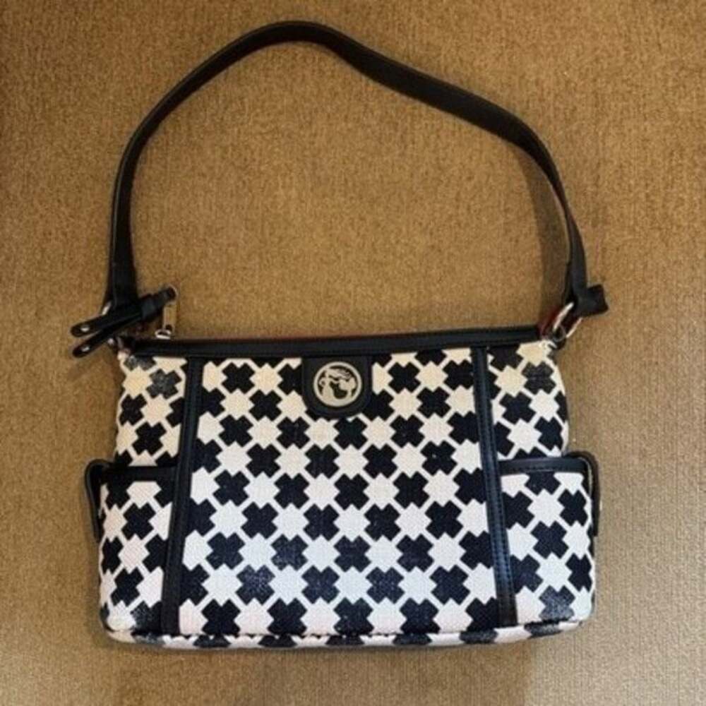 Flawed Condition Spartina 449 Black & White Linen & Leather Purse Handbag